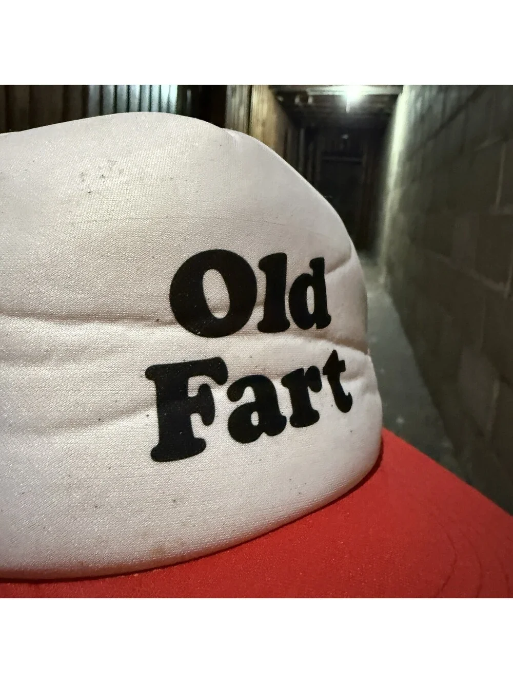 Vintage 80’s Old Fart Trucker Snapback Hat Red White Mesh Novelty Gag Gift Cap